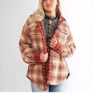 Gilded Intent Hooded Plaid Flannel Shacket Size Large